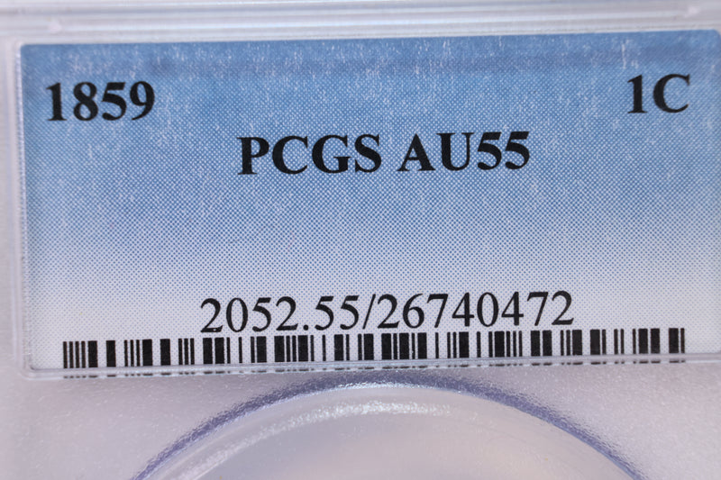 1859 INDIAN HEAD CENTS., PCGS AU-55., STORE SALE