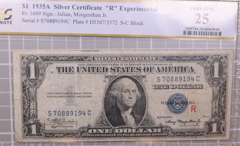 1935A $1, Silver Certificate., "R" Experimental, PCGS VF25., Store