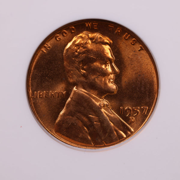 1957-D/D Lincoln Wheat Cents., ANACS MS64 Red. R.P.M.M., Store #0865