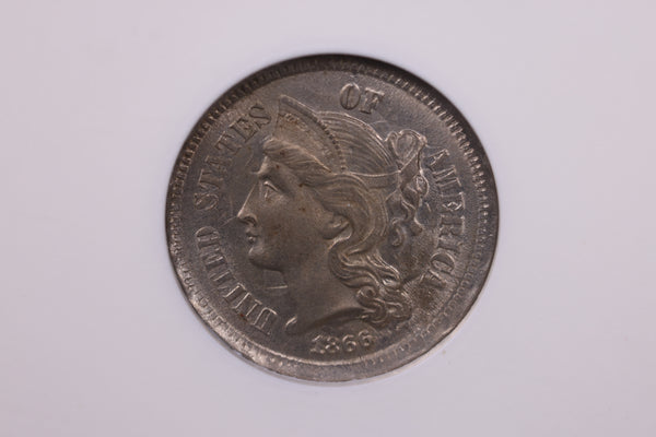 1866 3 Cent Nickel., (CN)., ANACS MS-62., Store #0870