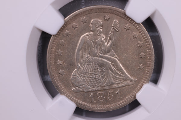 1851-O Seated Liberty Quarter., Very Tough Date., NGC AU-53., Store #0878