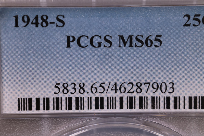 1948-S Washington Silver Quarter., PCGS MS-65., Store