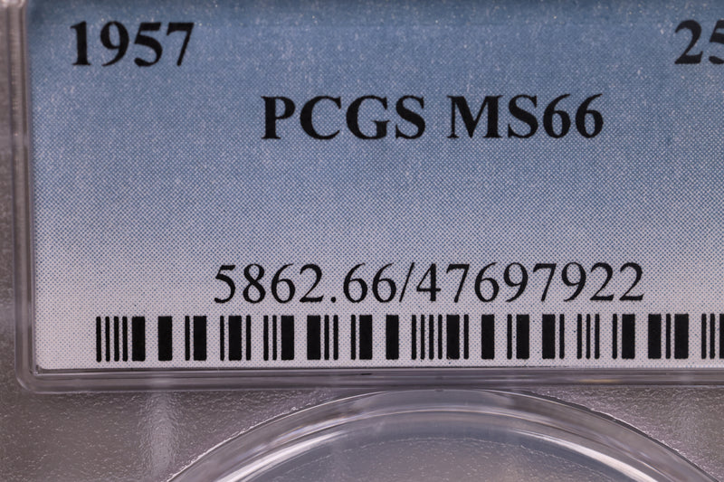 1957 Washington Silver Quarter., PCGS MS-66., Store