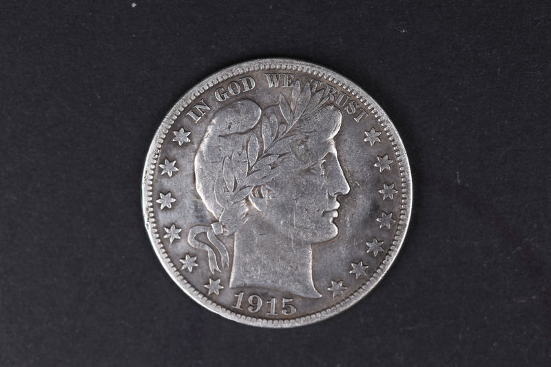 1915-D Barber Half Dollar, Very Good Circulated Coin. Store