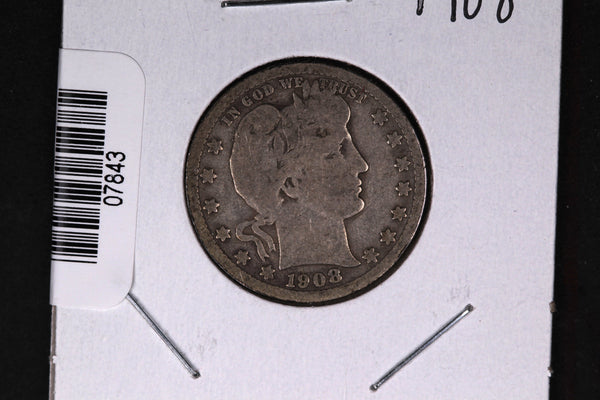 1908 Barber Quarter.  Affordable Collectible Coin.  Store # 07843