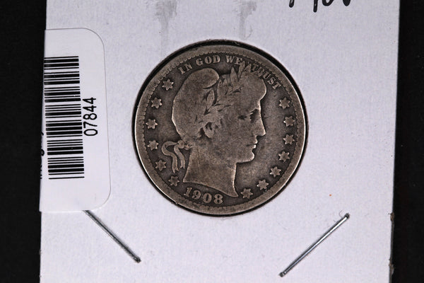 1908 Barber Quarter.  Affordable Collectible Coin.  Store # 07844