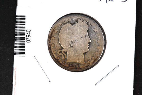 1911-S Barber Quarter.  Affordable Collectible Coin.  Store # 07940