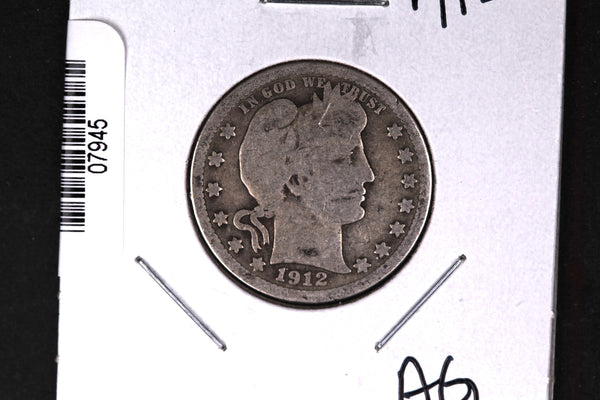 1912 Barber Quarter.  Affordable Collectible Coin.  Store # 07945