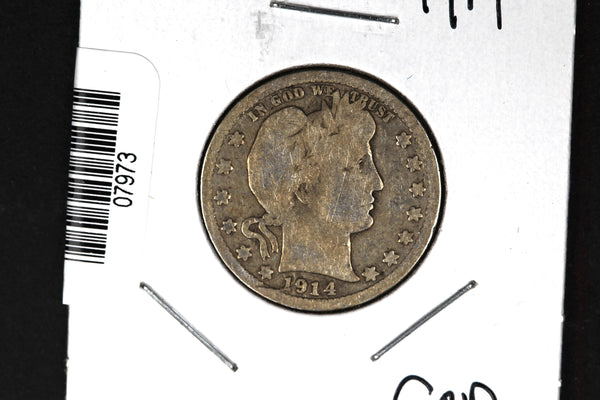 1914 Barber Quarter. Affordable Collectible Coin. Store # 07973