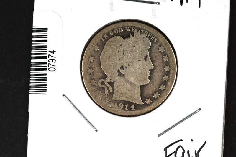 1914 Barber Quarter. Affordable Collectible Coin. Store