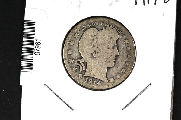 1914-D Barber Quarter. Affordable Collectible Coin. Store # 07981