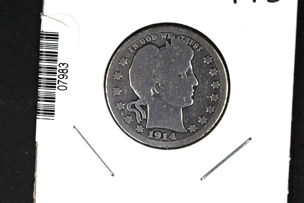 1914-D Barber Quarter. Affordable Collectible Coin. Store # 07983