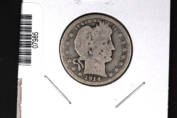 1914-D Barber Quarter. Affordable Collectible Coin. Store # 07985