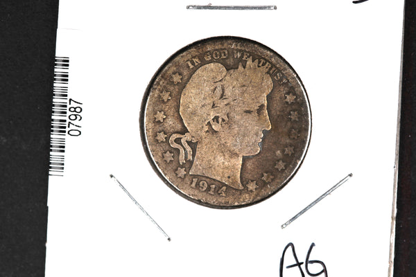 1914-D Barber Quarter. Affordable Collectible Coin. Store # 07987