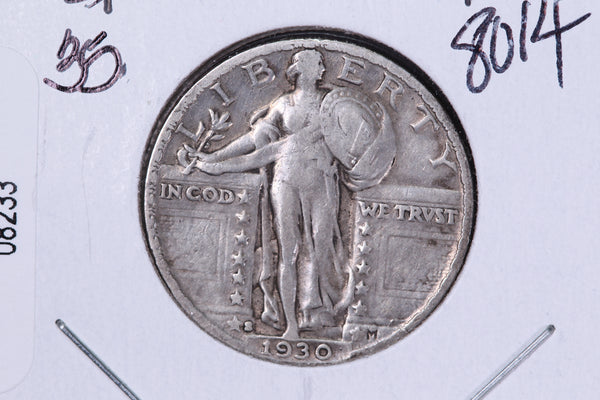 1930-S Standing Liberty Quarter. Affordable Circulated Collectable Coin. Store # 08233