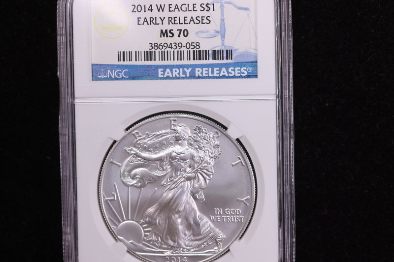 2014-W American Silver Eagle, Burnished Strike. NGC MS70. Store SALE