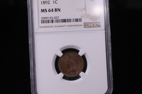 1892 Indian Head Cents. Choice Rich Brown. NGC Graded MS64. #0983