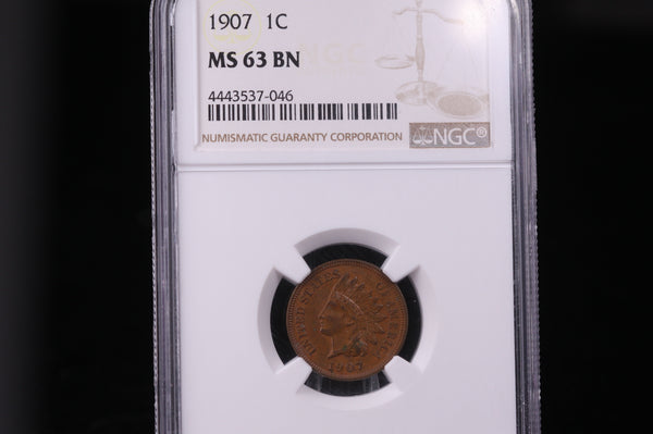 1907 Indian Head Cents. Choice Rich Brown. NGC Graded MS63. #0985