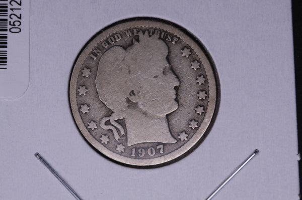 1907-O Barber Quarter.  Average Circulated Coin.  Store # 05212