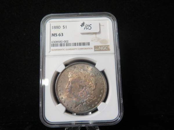 1880 Morgan Silver Dollar, NGC Graded MS 63 Choice Uncirculated Coin. Store #03096