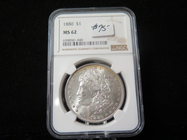 1880 Morgan Silver Dollar, NGC Graded MS 62 Uncirculated Coin. Store #03097