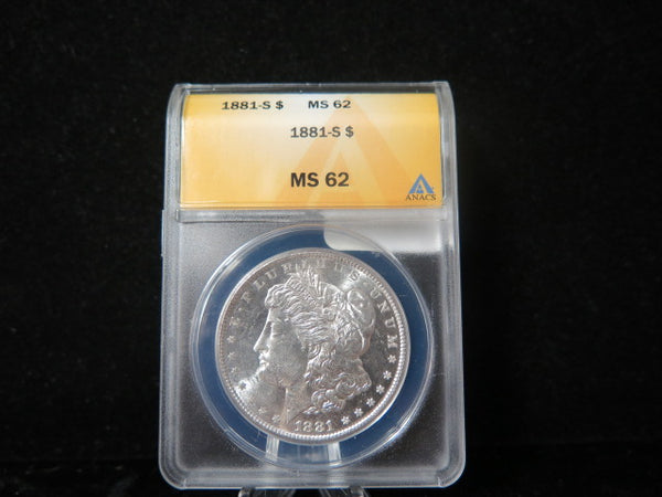 1881-S Morgan Silver Dollar, ANACS Graded MS 62.  Store #03106