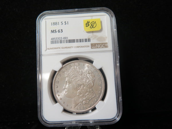 1881-S Morgan Silver Dollar, NGC Graded MS 63 UNC.  Store #03107