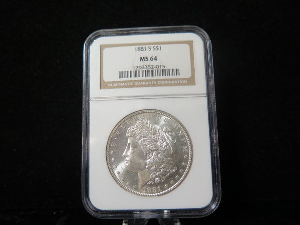 1881-S Morgan Silver Dollar, NGC Graded MS 64 UNC.  Store #03109