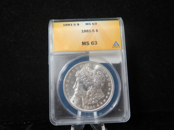 1881-S Morgan Silver Dollar, ANACS Graded MS 63 UNC.  Store #03112