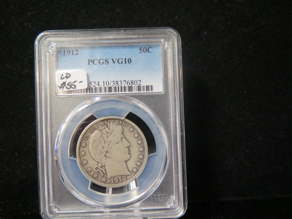 1912 Barber Half Dollar.  PCGS Graded VG10 .  Store # 03342