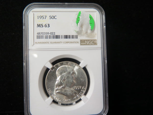 1957 Franklin Half Dollar. NGC Graded MS 63 Uncirculated Coin. Store # 03356