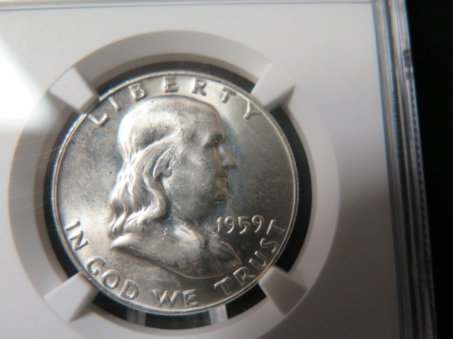 1959-D Franklin Half Dollar. NGC Graded MS 63 Uncirculated Coin. Store