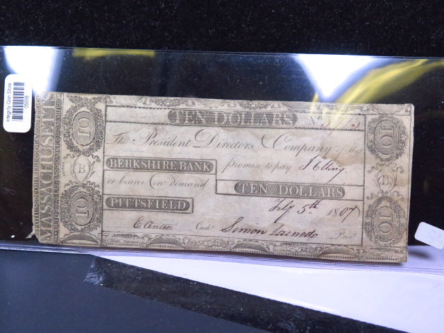 1807 $10 Obsolete Currency, Berkshire Bank, Pittsfield, Store