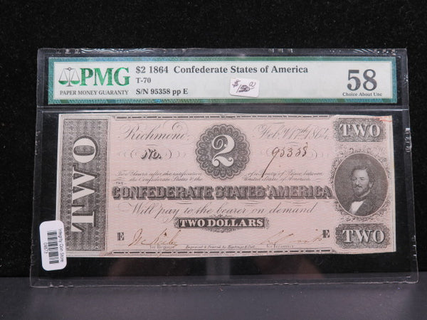 1864 $2 C.S.A. Note, Civil War Era Currency. PMG CAU-58.  Store Sale #GCSA018