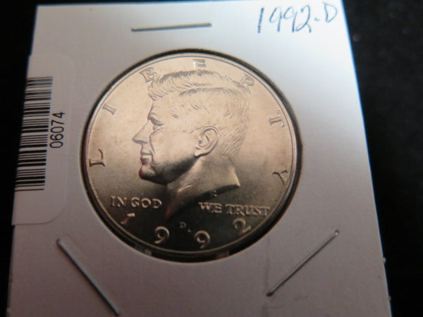 1992-D Kennedy Half Dollar. Modern Half. Gem UN-Circulated. Store #06074