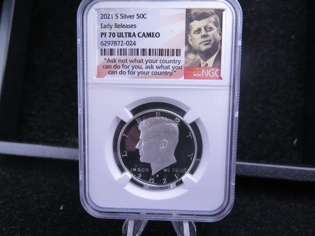 2021-S Kennedy Silver Proof Half Dollar, NGC Graded PF-70 Ultra Cameo, Store