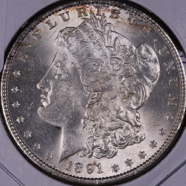 1891 Morgan Silver Dollar, Gem Mint State Uncirculated Coin, Store #DR0068