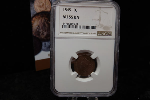 1865 Indian Head Small Cent. NGC Graded AU55. Store # 08492