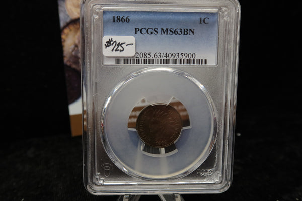 1866 Indian Head Small Cent. PCGS Graded MS63 BN. Store # 08493