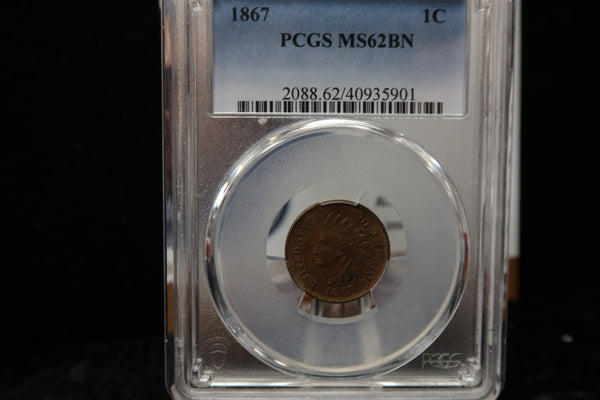 1867 Indian Head Small Cent. PCGS Graded MS62 BN. Store # 08495