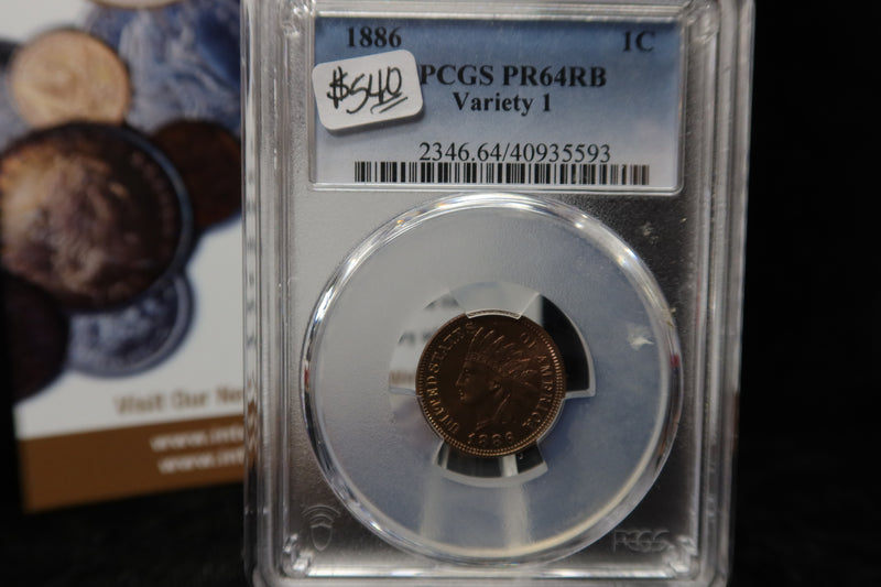 1886 Indian Head Small Cent. Variety I. PCGS Graded PR64 RB. Store