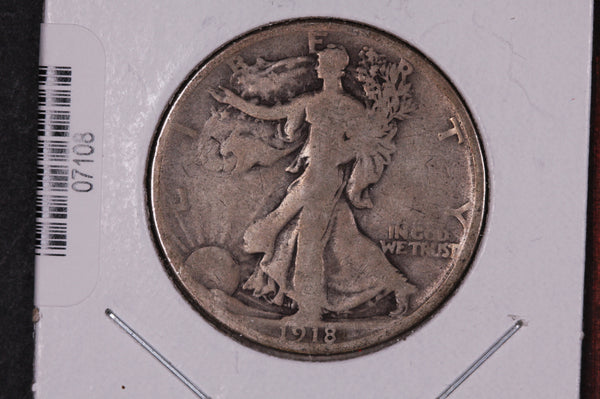 1918-S Walking Liberty Half Dollar.  Circulated Condition. Store #07108