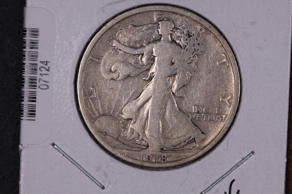 1918-S Walking Liberty Half Dollar.  Circulated Condition. Store #07124